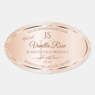 Sticker Ovale Pastel Rose Coral Parties scintillant Initiales Pr