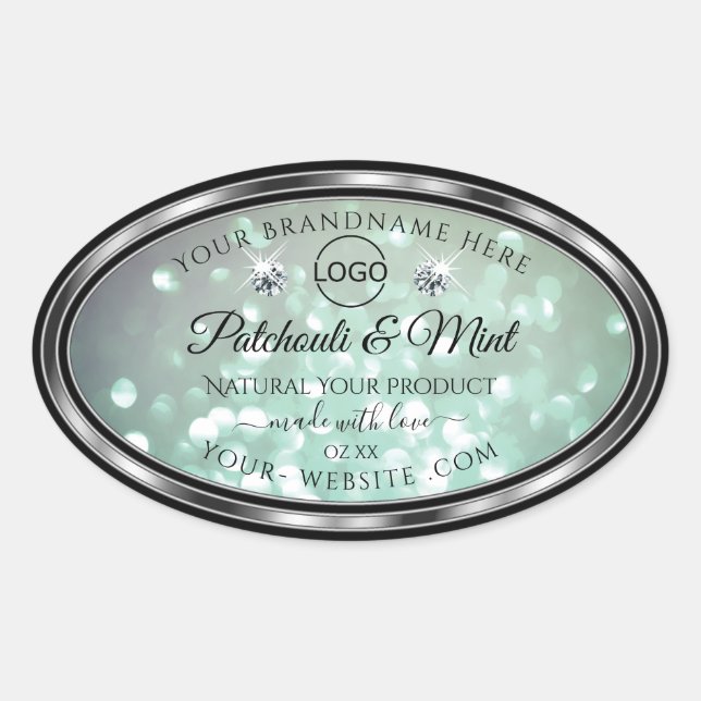 Sticker Ovale Pastel Turquoise Parties scintillant Produit Étiqu (Devant)