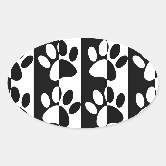 Sticker Ovale Patrouilles Et Rayures De Chien Noir Et Blanc (Devant)