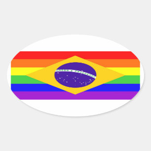 Sticker Ovale pays brésilien gay fier arc-en-ciel drapeau homose