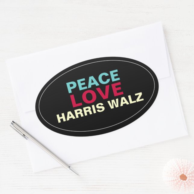 Sticker ovale PEACE LOVE HARRIS WALZ (Enveloppe)