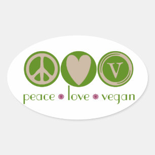 Sticker Ovale Peace Love Vegan