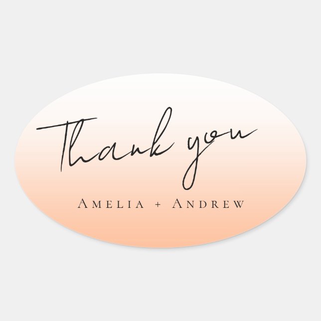 Sticker Ovale Peach Orange Fuzz Élégant Mariage de Merci moderne (Devant)