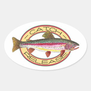 Sticker Ovale Pêche à la capture et à la remise à l'eau de truit