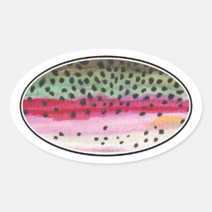 Sticker Ovale Pêche à la truite arc-en-ciel