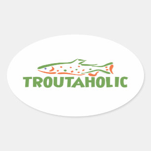 Sticker Ovale Pêcheur de truites