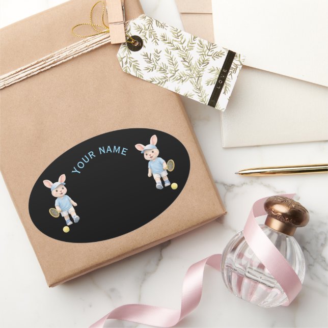 Sticker Ovale Pegatina Ovalada Cute Bunny School Name Label (Cadeaux)