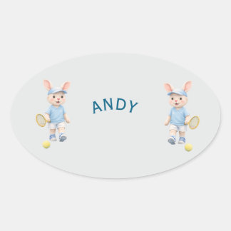 Sticker Ovale Pegatina Ovalada Cute Bunny School Name Label