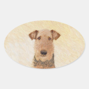 Sticker Ovale Peinture Airedale Terrier - Cute Original Art