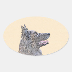 Sticker Ovale Peinture belge Tervuren - Cute Original Chien Art