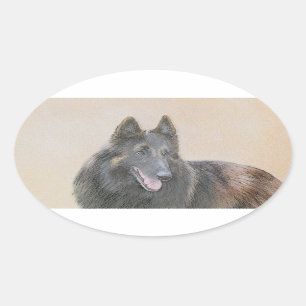 Sticker Ovale Peinture belge Tervuren - Cute Original Chien Art