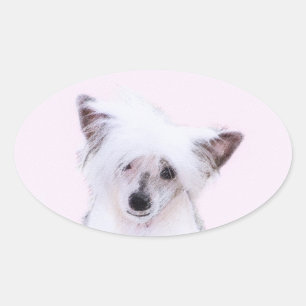 Sticker Ovale Peinture chinoise en poudre - Art Chien