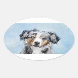Sticker Ovale Peinture de berger américaine miniature - L'art d