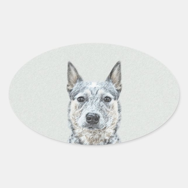 Sticker Ovale Peinture de chien de bétail australien - Beau art  (Devant)