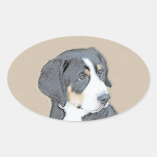 Sticker Ovale Peinture de Chien de Montagne bernois - Art origin