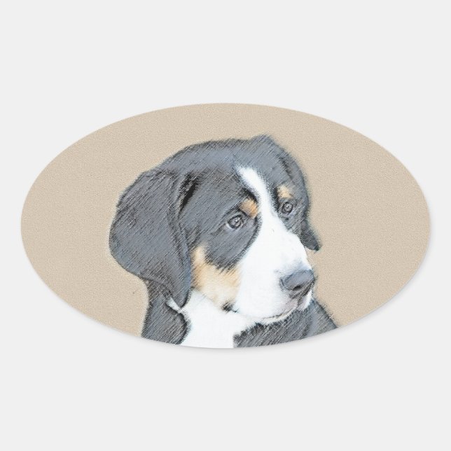 Sticker Ovale Peinture de Chien de Montagne bernois - Art origin (Devant)