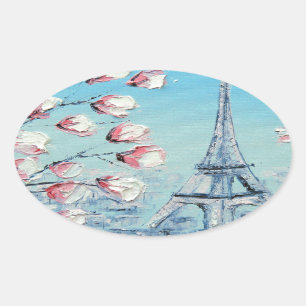 Sticker Ovale peinture de ressort de RIS, fleurs de cerisier de