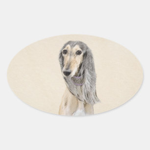 Sticker Ovale Peinture de Saluki (Faune) - Cute Original Chien A