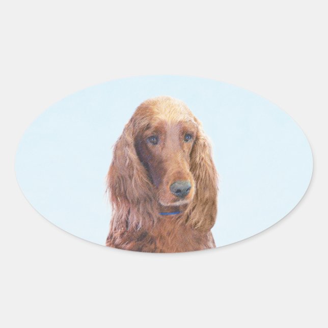 Sticker Ovale Peinture de Setter irlandais - Joli art original d (Devant)