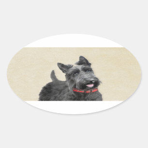 Sticker Ovale Peinture de Terrier d'écossais - art original