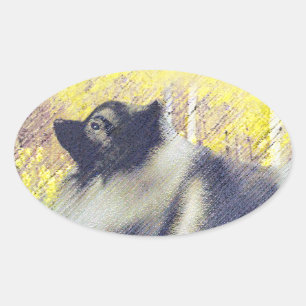Sticker Ovale Peinture en teint de Keeshond - jolie art original