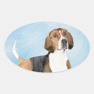 Sticker Ovale Peinture Foxhound en anglais - Joli art original c