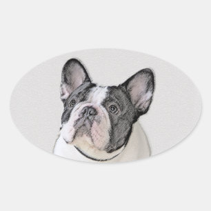 Sticker Ovale Peinture française de Bulldog (Pied de broche) - A