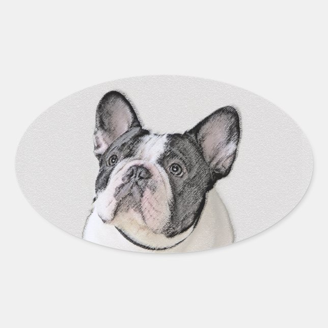 Sticker Ovale Peinture française de Bulldog (Pied de broche) - A (Devant)
