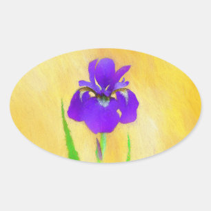 Sticker Ovale Peinture Iris à pois pourpre - Chien original mign