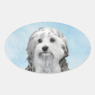 Sticker Ovale Peinture Lowchen - Cute Original Chien Art