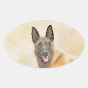 Sticker Ovale Peinture Malinoise belge - Cute Original Chien Art