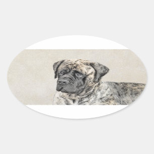 Sticker Ovale Peinture mastiff anglaise (Brindle) - Dog Art