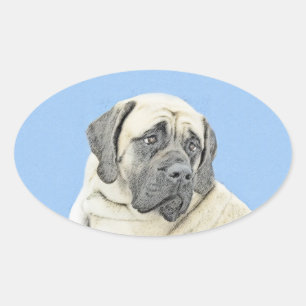 Sticker Ovale Peinture Mastiff (Fawn) anglaise - Art Chien origi