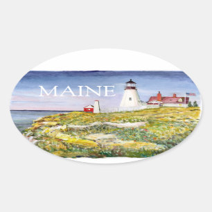 Sticker Ovale Peinture principale d'aquarelle du Maine de phare