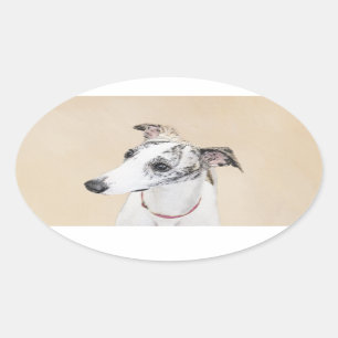 Sticker Ovale Peinture Whippet - Jolie art original chien