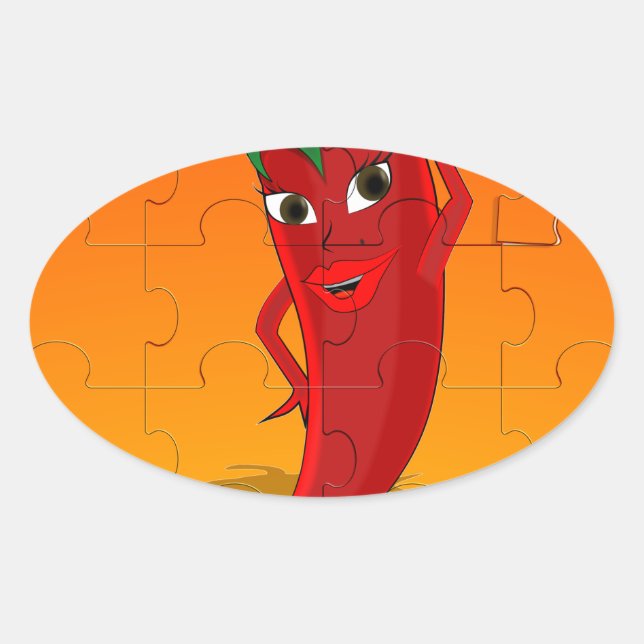 Sticker Ovale Pepper Rouge Diva Puzzle (Devant)