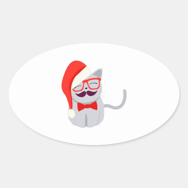 Sticker Ovale Père Noël Cat (Devant)
