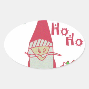 Sticker Ovale Père Noël humoristique avec Ho Ho Ho Festive