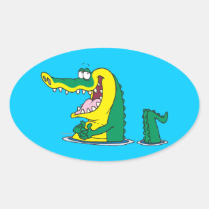 Sticker Ovale personnage de dessin humoristique de crocodile d'a