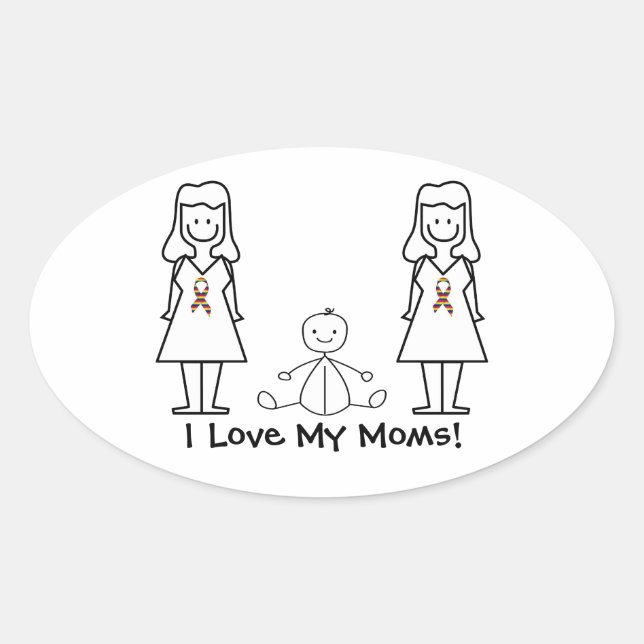 Sticker Ovale Personnalisable LGBT 2 Moms & Baby (Devant)