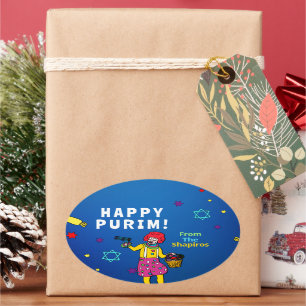 Sticker Ovale Personnalisé Happy Purim !