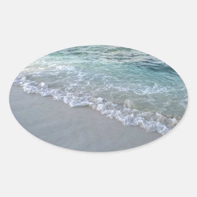 Sticker Ovale Personnalisé Mer des Maldives Vagues Sable Nature  (Devant)