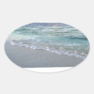 Sticker Ovale Personnalisé Mer des Maldives Vagues Sable Nature 