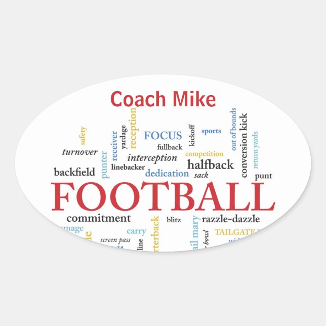 Sticker Ovale Personnaliser, Football Coach Merci en mots (Devant)