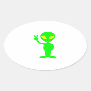 Sticker Ovale Petit Alien vert