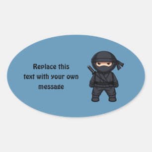 Sticker Ovale Petit guerrier ninja sur fond bleu