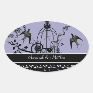 Sticker Ovale Phoque Mariage vintage Birds