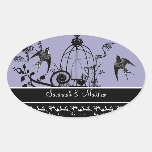 Sticker Ovale Phoque Mariage vintage Birds (Devant)