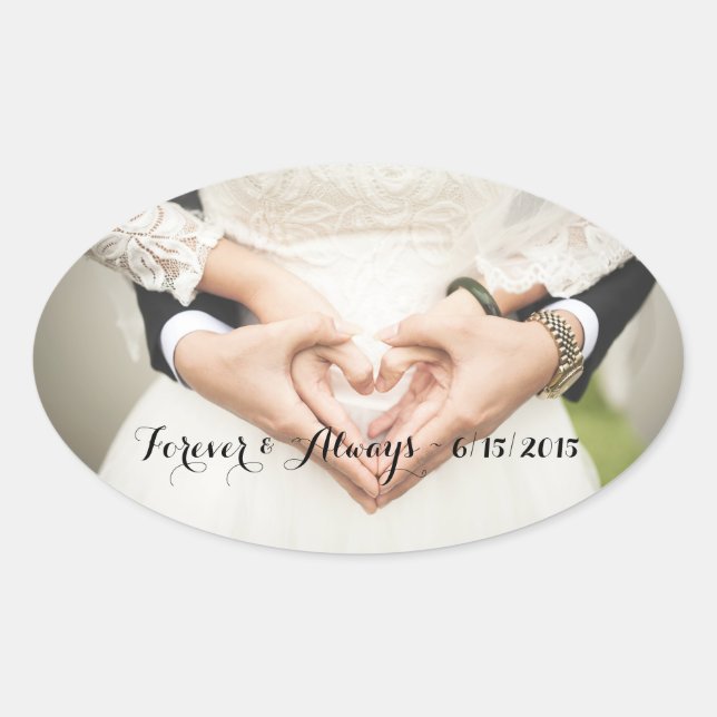 Sticker Ovale Photo Mariage personnalisée pour toujours et toujo (Devant)