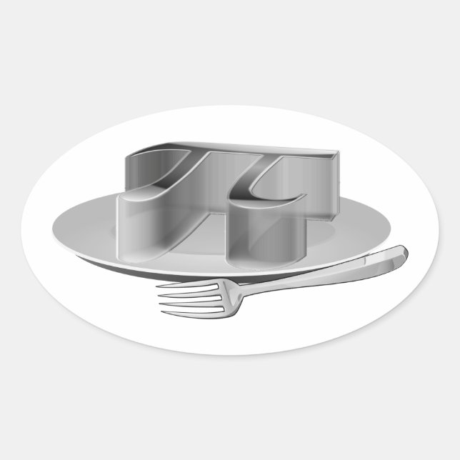 Sticker Ovale Pi sur une plateforme argentée (Devant)